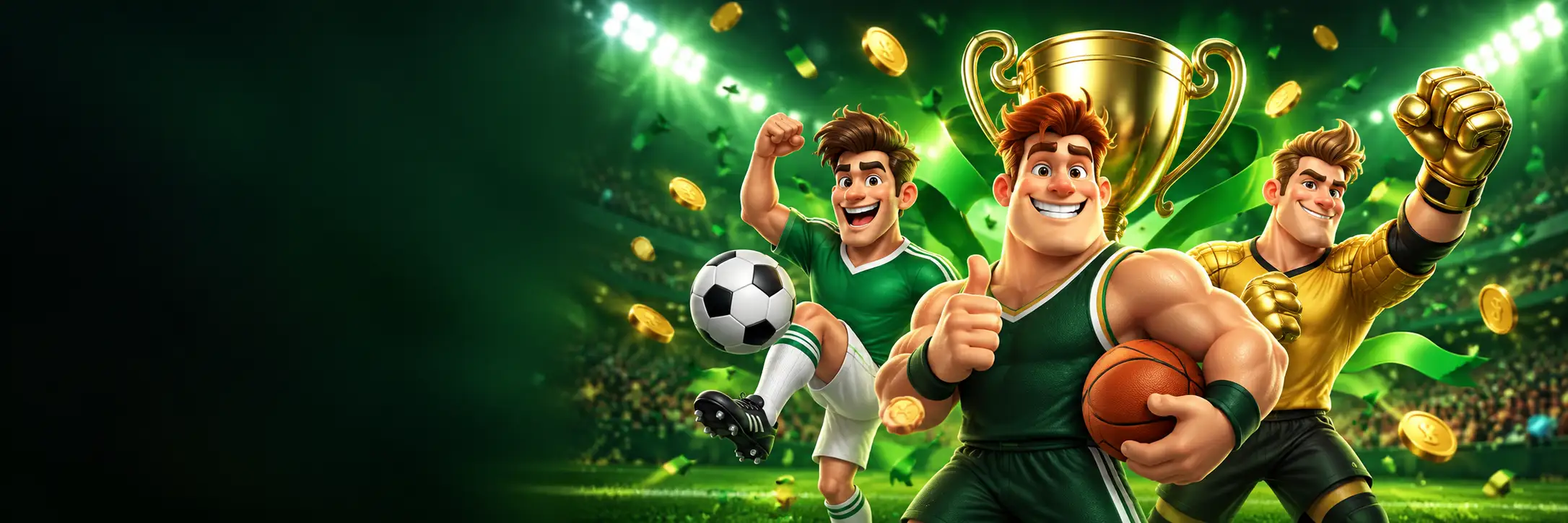 Velobet sports casino banner with football, basketball and a championship trophy